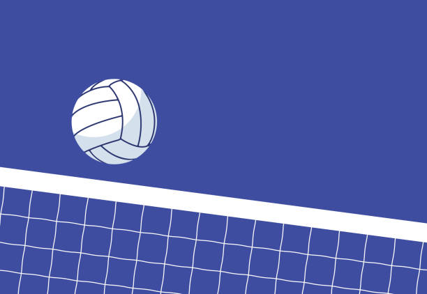 istock Volleyball ball flies over volleyball net, sport poster with space for text, vector 2164999935