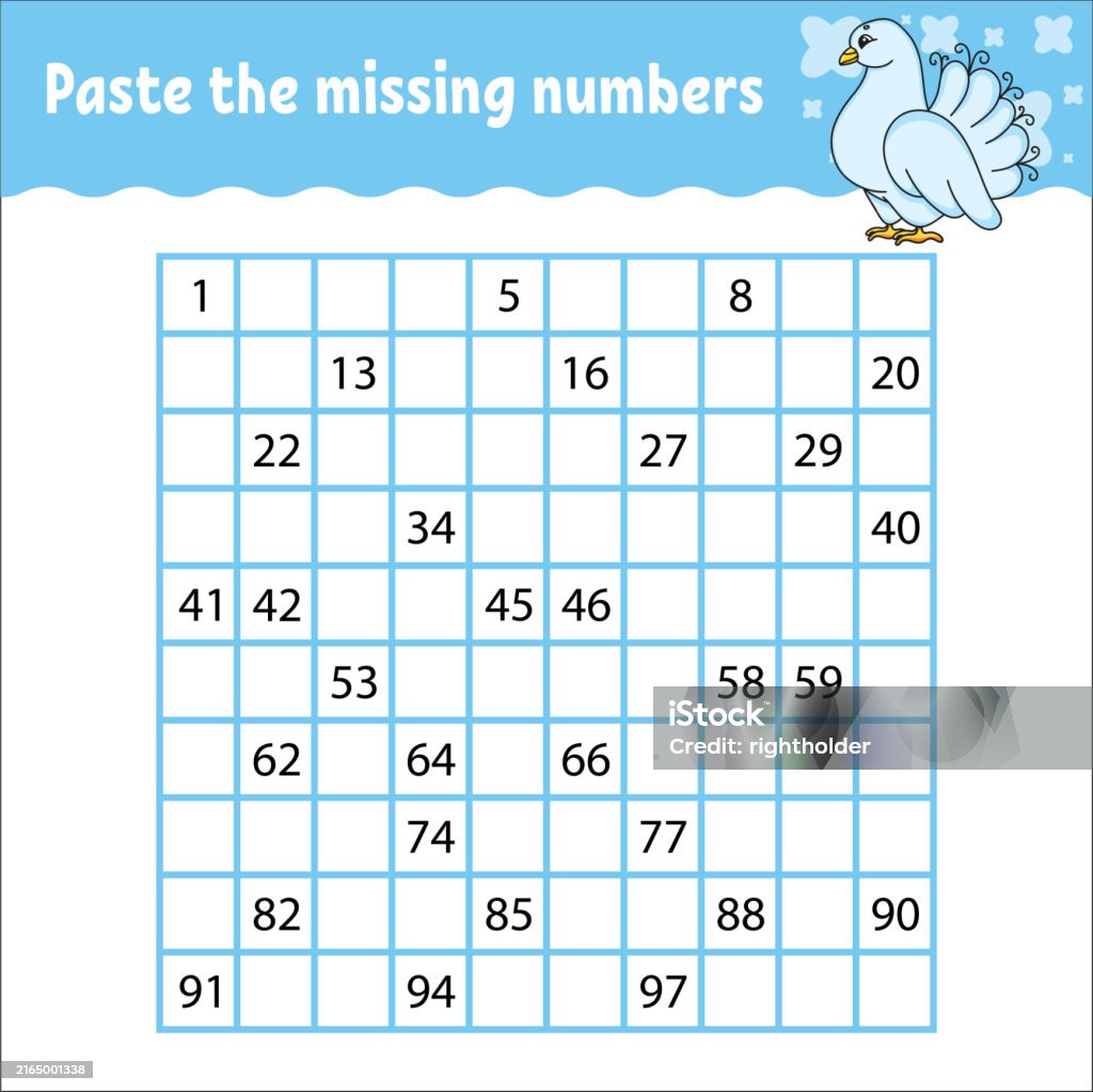 Catoonic Missing Numbers Paste The Missing Numbers From 1 To 100 Handwriting Practice Learning ...