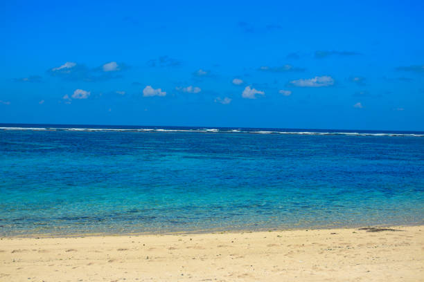 Crystal-clear blue sea meets pristine white sand, creating a stunning gradient of nature’s beauty.