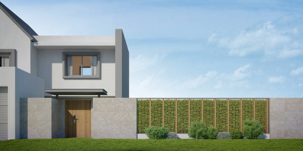 istock Modern house fence with copy space blue sky background.3d rendering 2165009051