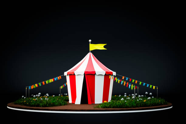 circus tent isolated on black background 3d illustration