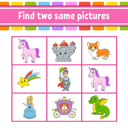 Two Same Image Find Two Same Pictures Task For Kids Education Developing Worksheet ...