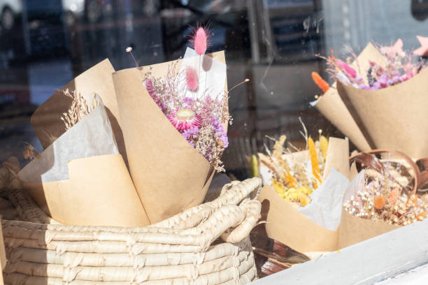 istock Dried flowers in a window display ready for sale. 2165014244