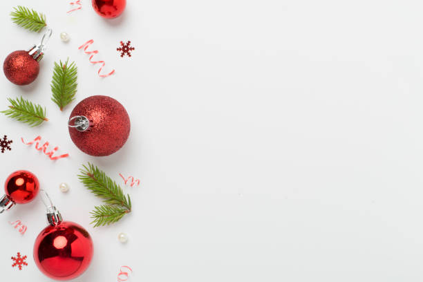 istock Christmas balls on color background, top view 2165019383