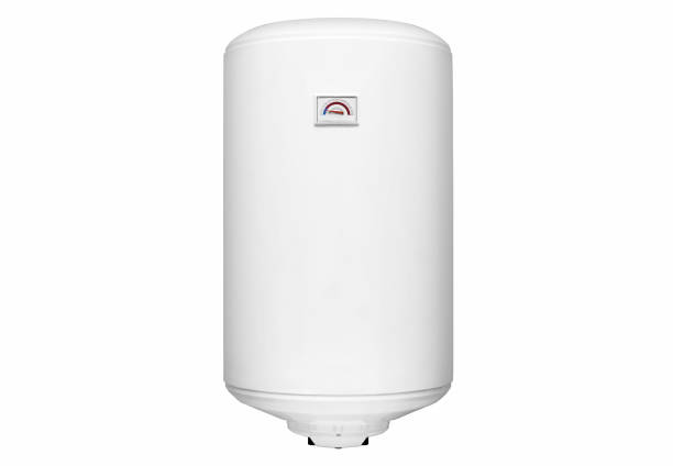 istock Big modern tanked combination boiler. Large regular household budget water heater. Common electric storage tank water heater. Conventional Energy-efficient home heating system on white background 2165022675