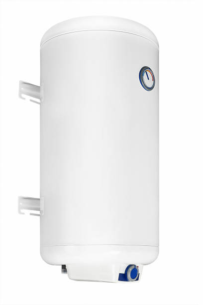 istock Big modern tanked combination boiler. Large regular household budget water heater. Common electric storage tank water heater. Conventional Energy-efficient home heating system on white background 2165022706