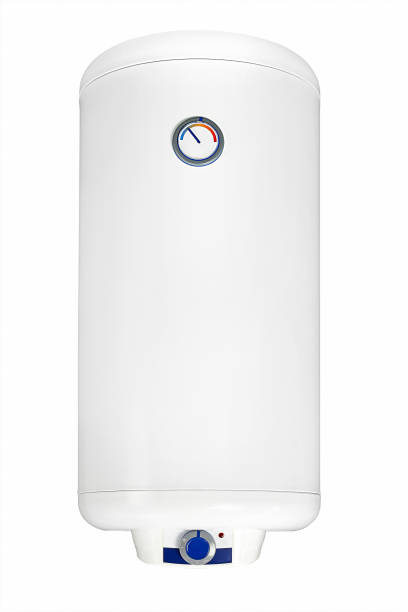 istock Big modern tanked combination boiler. Large regular household budget water heater. Common electric storage tank water heater. Conventional Energy-efficient home heating system on white background 2165022734