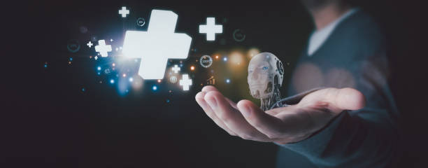 istock The floating plus sign icon holds an AI robot symbolizing advanced technology, offering benefits like self-development, social profit, health insurance, and growth. 2165023266
