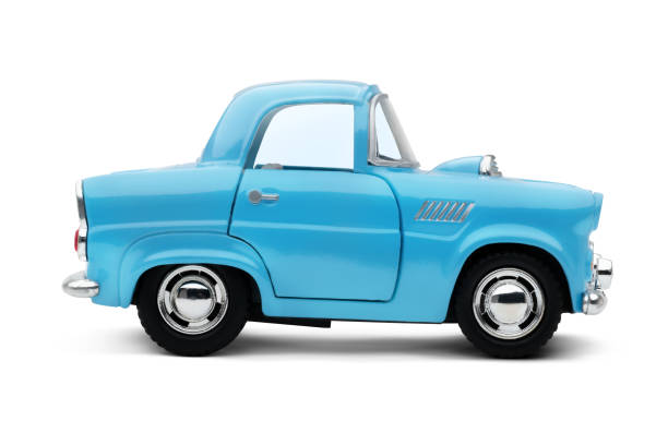 istock Right Side View of Blue Toy Car on White Background 2165023553