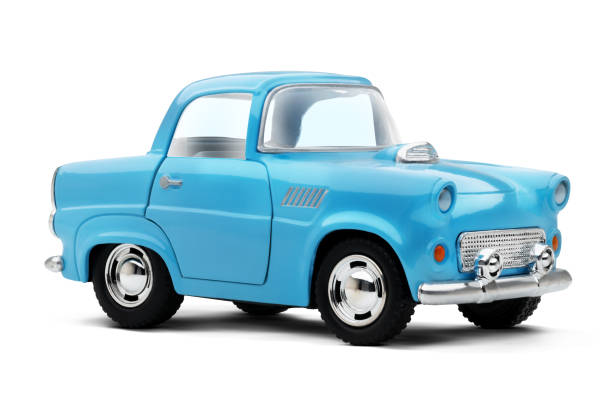 istock Front and right Side View of Blue Toy Car on White Background 2165023561