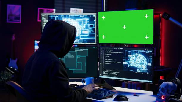 istock Hacker using green screen PC and AI to find unpatched connections 2165024346