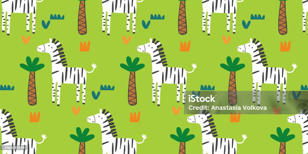 Trees Zebra Design Pattern Design For Kids Fashion With Cute Zebra And Tree Drawing Vector ...