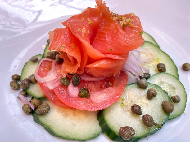A plate of beautiful arranged Smoked Salmon !
