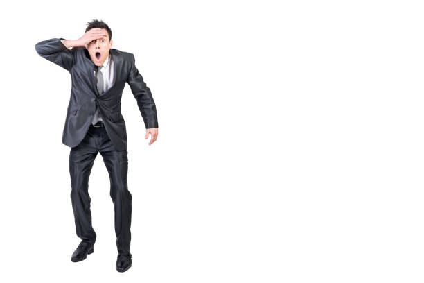 istock Surprised man with opened mouth. White background. 2165047385