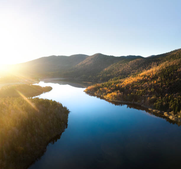 istock Aerial View On Lake At Dawn 2165056735