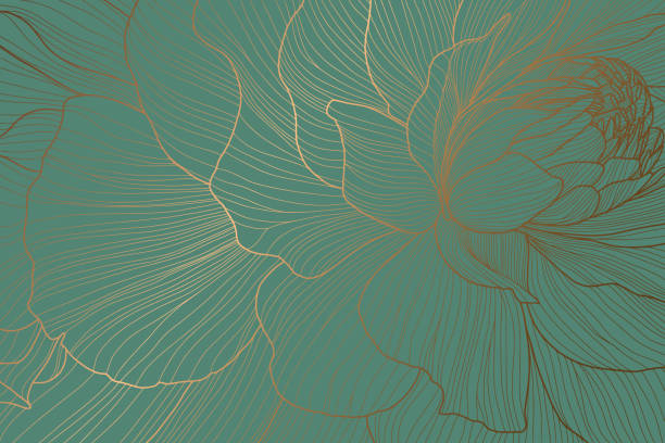 bildbanksillustrationer, clip art samt tecknat material och ikoner med stunningly elegant floral patterns featuring gold lines set against a rich teal background - blommönster