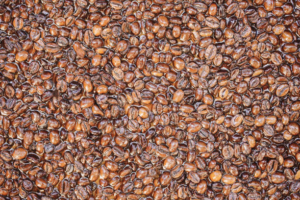 Closeup roasted espresso drink. Breakfast energy background.