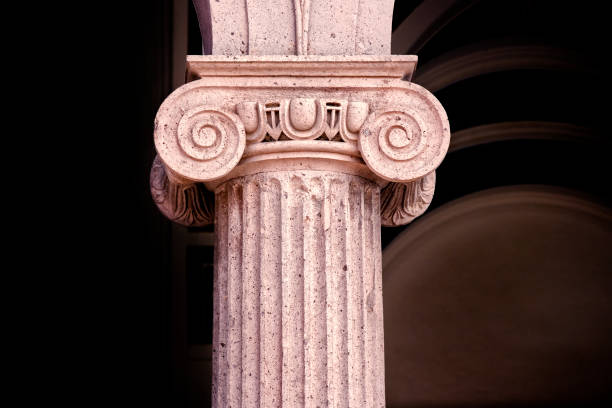 istock Close up architectural column from stone building exterior 2165073441