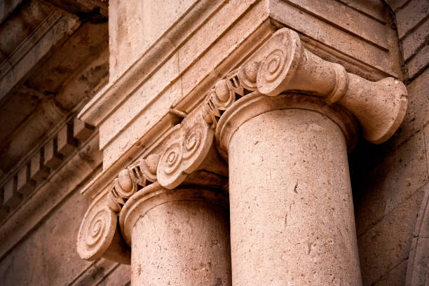 istock Close up architectural column from stone building exterior 2165073483