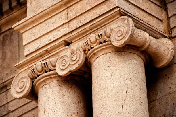 istock Close up architectural column from stone building exterior 2165073489