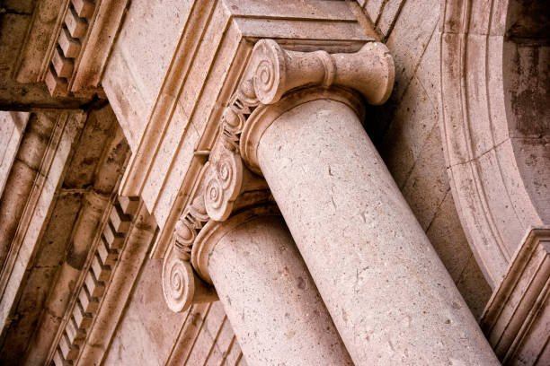 istock Close up architectural column from stone building exterior 2165073508
