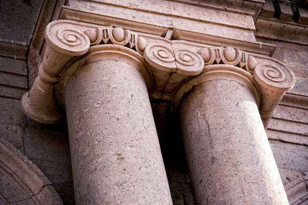 istock Close up architectural column from stone building exterior 2165073554