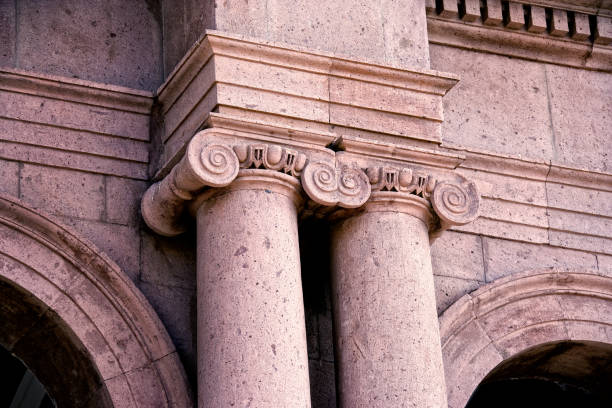 istock Close up architectural column from stone building exterior 2165073555