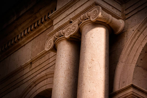 istock Close up architectural column from stone building exterior 2165073563