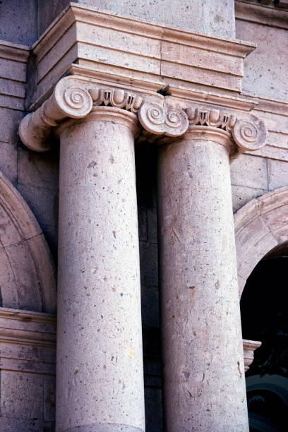 istock Close up architectural column from stone building exterior 2165073579