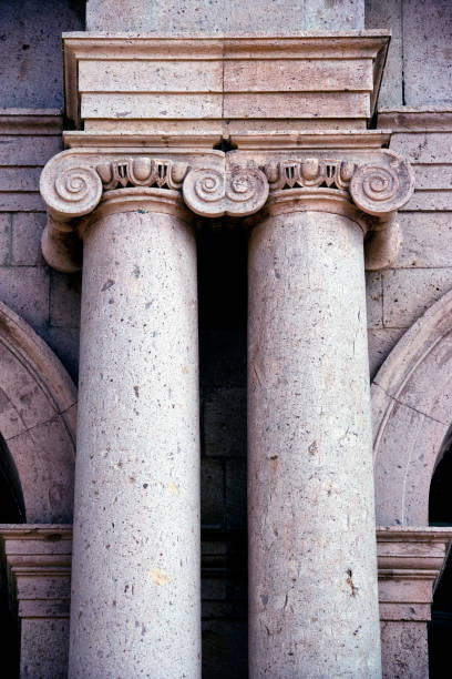 istock Close up architectural column from stone building exterior 2165073600