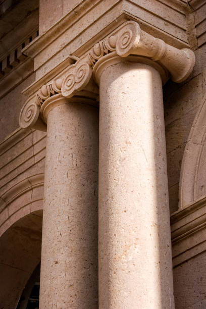 istock Close up architectural column from stone building exterior 2165073601