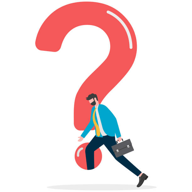 istock Businessman falls into question, vector illustration business character design, 2165079076