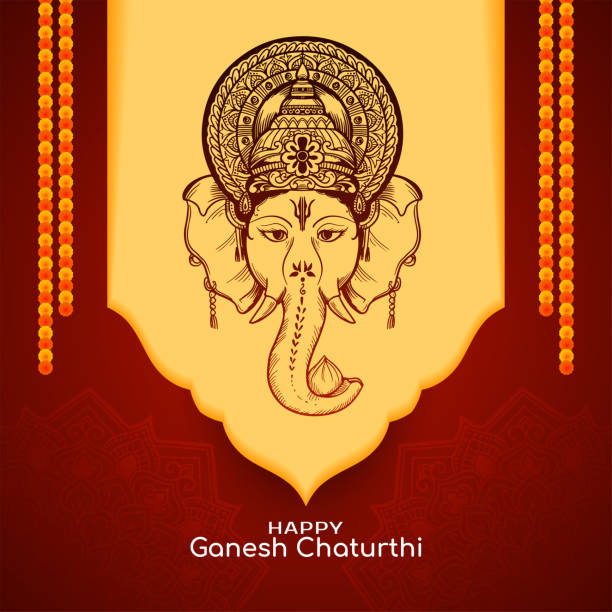 Artistic Happy Ganesh Chaturthi traditional Indian festival greeting card Artistic Happy Ganesh Chaturthi traditional Indian festival greeting card vector sketches of elephants background stock illustrations
