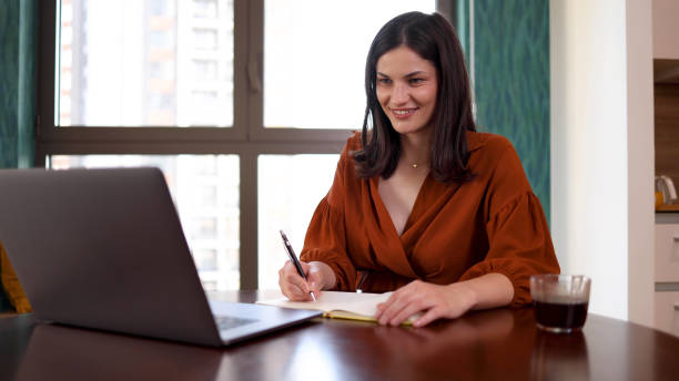 istock Cheerful woman enjoying remote work 2165080523