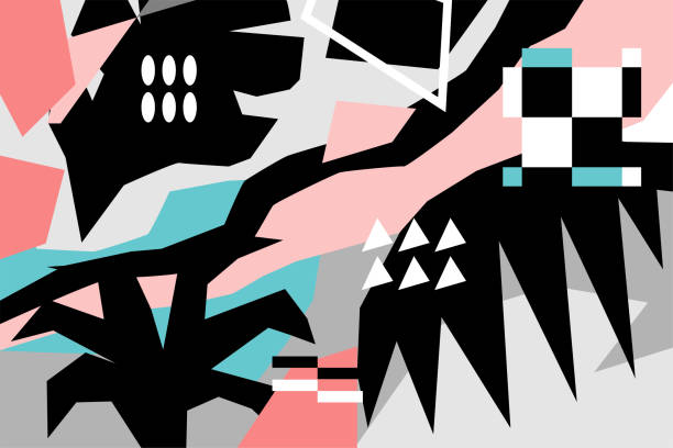 istock Abstract collage art geometric and plant black and paste pink colors 2165087118