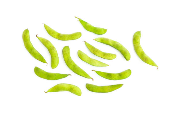 Green soybeans isolated on white background, Edamame beans