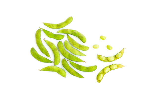 istock Green soybeans isolated on white background, Edamame beans 2165096293
