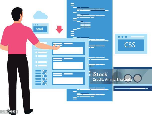 The Guy Is Coding Html And Css Stock Illustration - Download Image Now ...