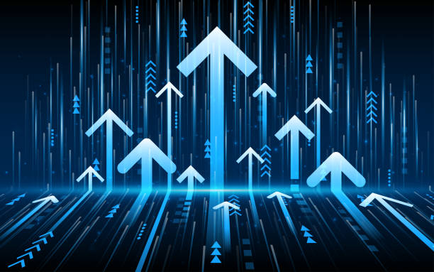 istock Abstract up arrow on dark blue background. Business growth or investment ideas 2165116105