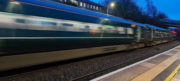 istock A train moving at speed through Bridgend train station. 2165121410