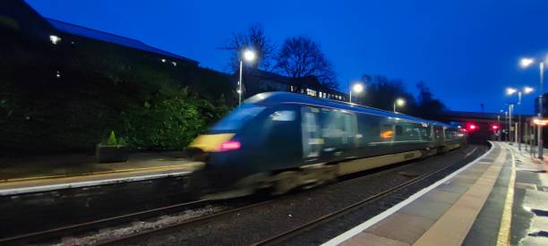 istock A train moving at speed through Bridgend train station. 2165121469