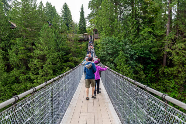 People on Vancouver Capilano Suspension Bridge, British Columbia, Canada.