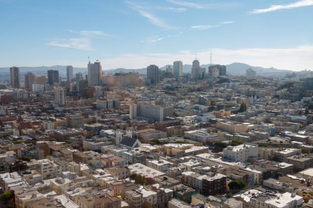 The skyline of downtown San Francisco, and the Transmaerica Pymarid modern architecture.