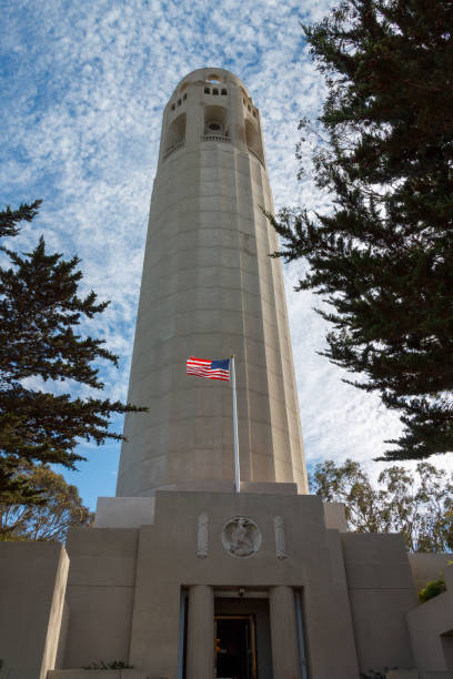 iconic Coit Tower on Telegraph Hill in San Francisco, California.