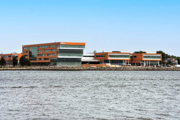 Sydney, Canada - August 3, 2024: The new Nova Scotia Community College (NSCC) complex, as seen from across the Sydney Harbour, on the Sydney waterfront is due to open to students in the fall of 2024.