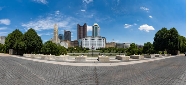 Panorama of Downtown Columbus Ohio taken from the Back of the Center of Science and Industry - COSI - across the Scioto River