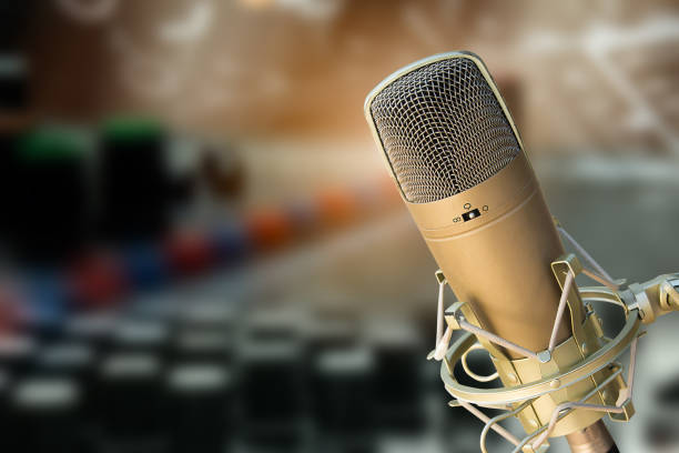 istock Condenser microphone in the advertising production room. 2165159616