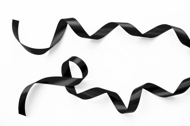 istock Black ribbon satin bow color curly scroll hanging set isolated on white background with clipping path for ceremony invitation card design decoration element 2165160180