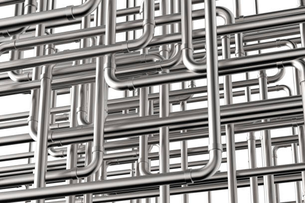 istock Shiny metallic pipe maze or pipeline background 2165161473
