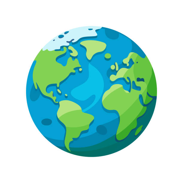 Planet Earth Bright and vibrant cartoon illustration of Planet Earth showcasing continents and oceans. Ideal for educational, environmental, and geographical themes. planet earth stock illustrations